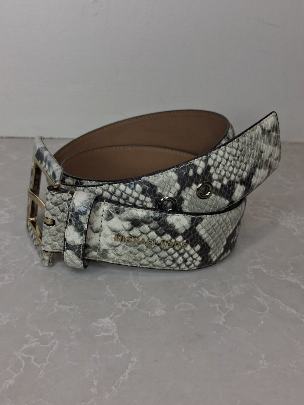 Michael Kors Grey Snakeskin Print Leather Belt Size L - Picture 2 of 5